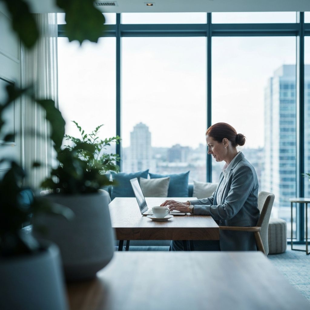 Professional working in elegant coworking space